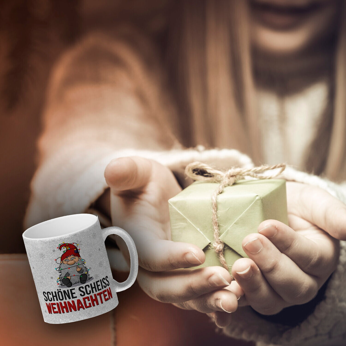 Grimmiger Wichtel Kaffeebecher mit Spruch Schöne scheiß Weihnachten