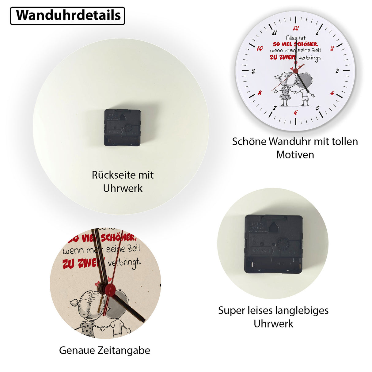 Alles ist schöner zu zweit Wanduhr mit Spruch