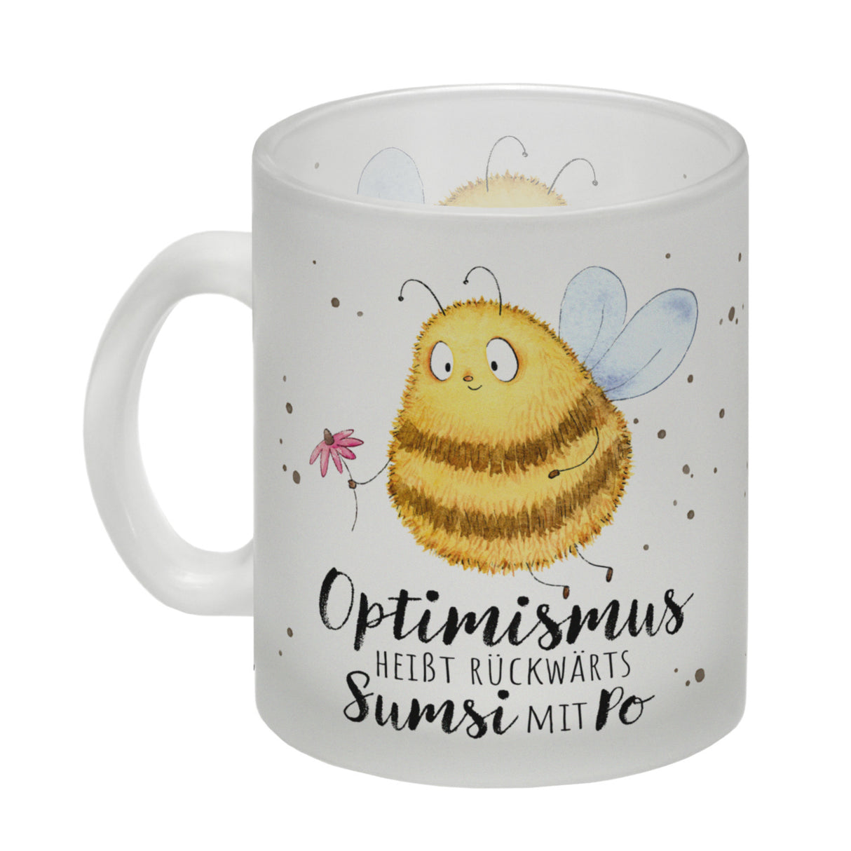 Pummel Biene Kaffeebecher mit Spruch Optimismus heißt rückwärts Sumsi mit Po