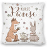 Fuchs und Hase Kissen mit Spruch Kurze Pause