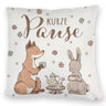 Fuchs und Hase Kissen mit Spruch Kurze Pause