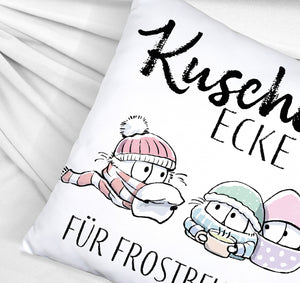 Frostbeule Kissen mit Spruch Kuschelecke für Frostbeulen