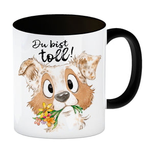 Hund Kaffeebecher mit Spruch Du bist toll