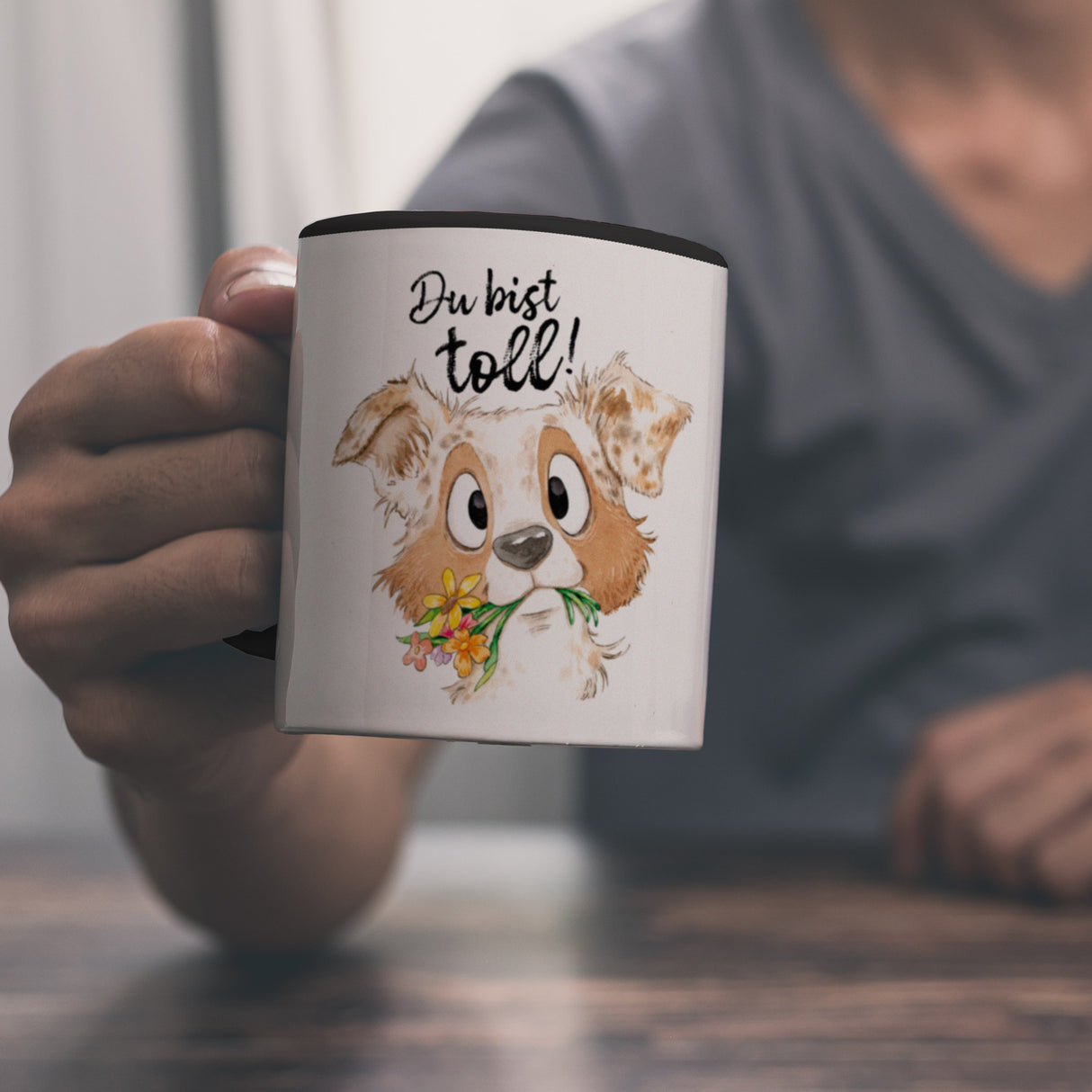 Hund Kaffeebecher mit Spruch Du bist toll