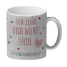 Herzen Kaffeebecher mit Spruch Ich liebe dich mehr! Ende.