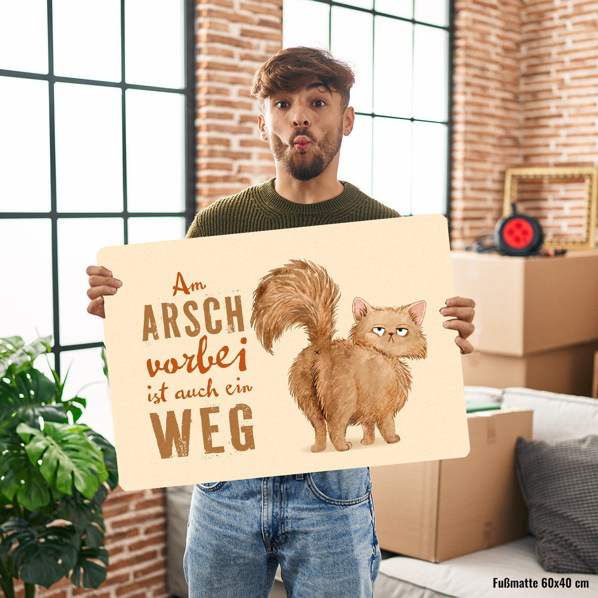 Katze Fußmatte in 35x50 cm ohne Rand mit Spruch Am Arsch vorbei ist auch ein Weg