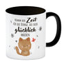 Katze Kaffeebecher mit Spruch Zeit für dein Glück nehmen