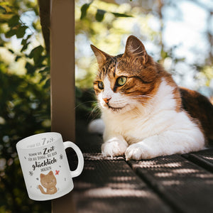 Katze Kaffeebecher mit Spruch Zeit für dein Glück nehmen