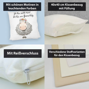 Schaf Kissen mit Spruch Nicht dick nur flauschig