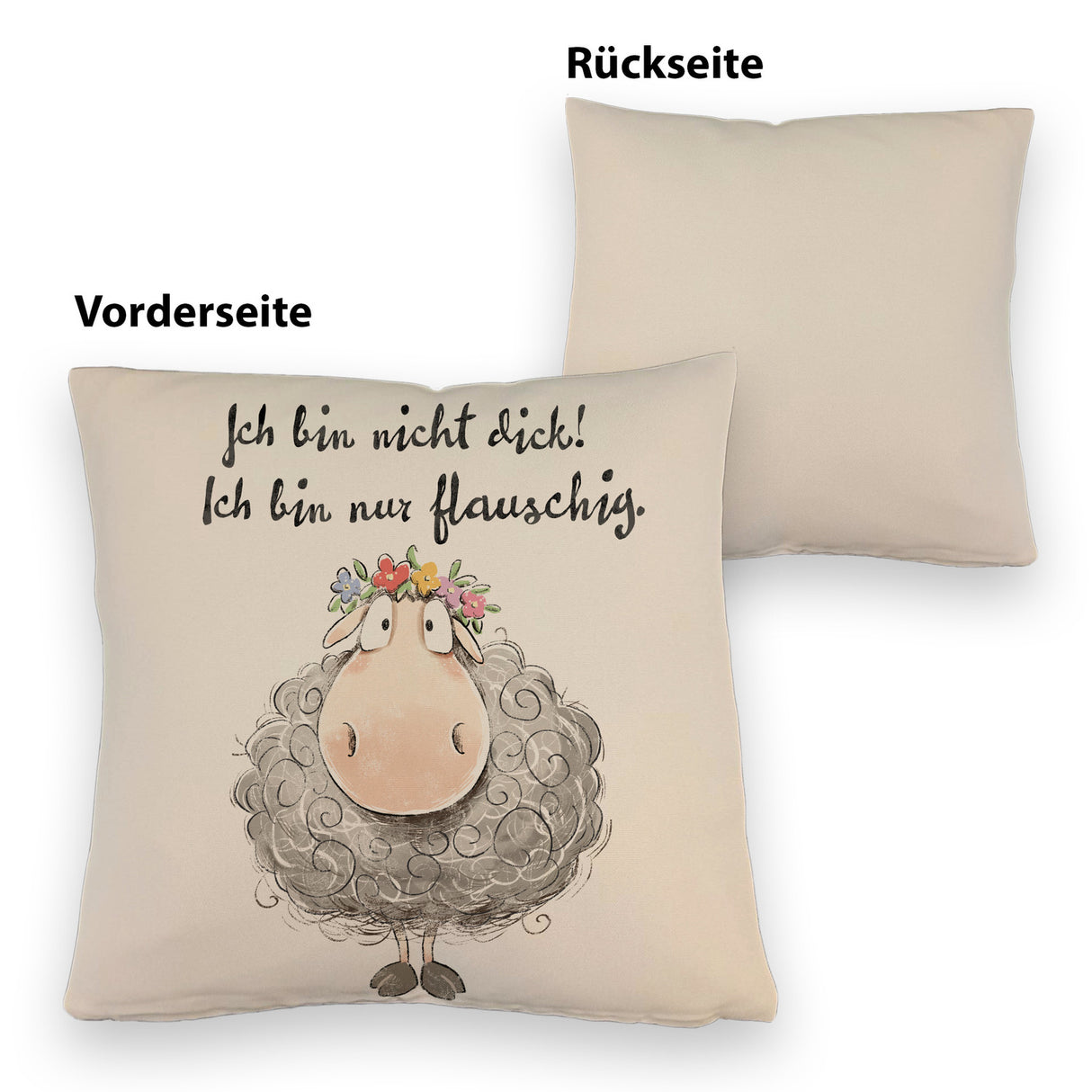 Schaf Kissen mit Spruch Nicht dick nur flauschig