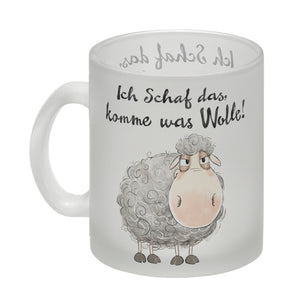 Schaf Kaffeebecher mit Spruch Ich Schaf das komme was Wolle