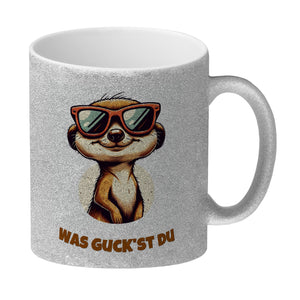 Erdmännchen Geschenke Kaffeebecher mit Spruch Was guckst du