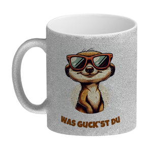 Erdmännchen Geschenke Kaffeebecher mit Spruch Was guckst du