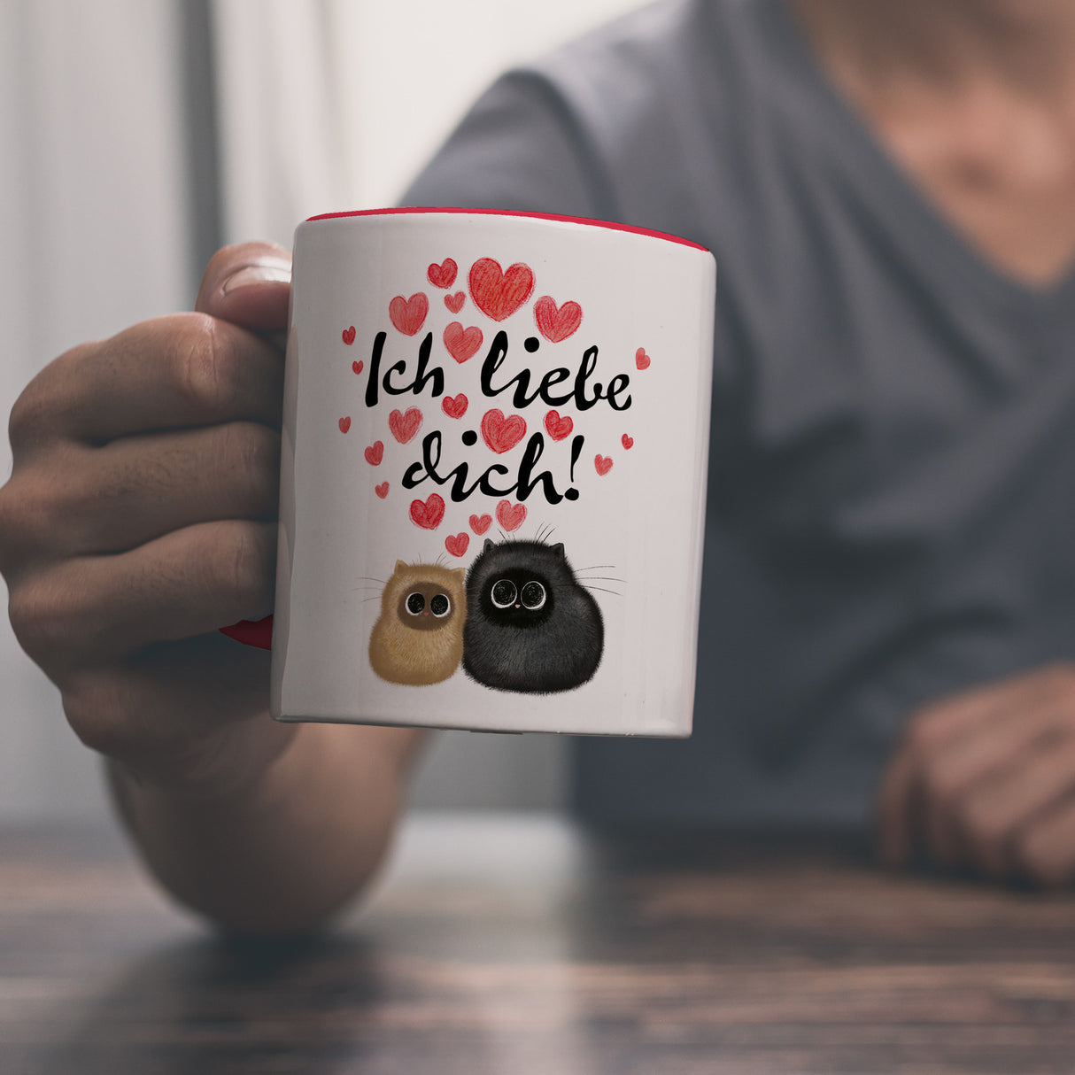 Knuffige Katzen Kaffeebecher mit Spruch Ich liebe dich