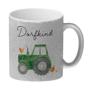 Dorfkind grüner Traktor Kaffeebecher