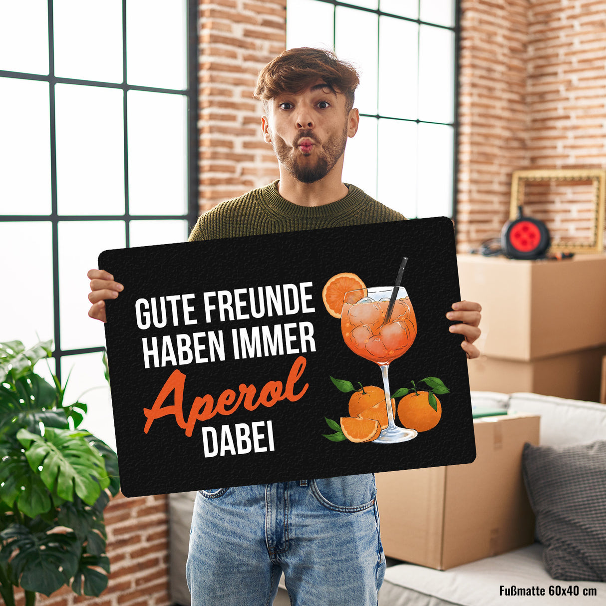 Cocktail Fußmatte in 35x50 cm ohne Rand mit Spruch Gute Freunde haben immer Aperol dabei