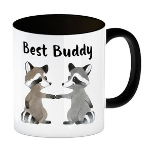 Waschbär Bruder und Kumpel Kaffeebecher mit Spruch Best Buddy