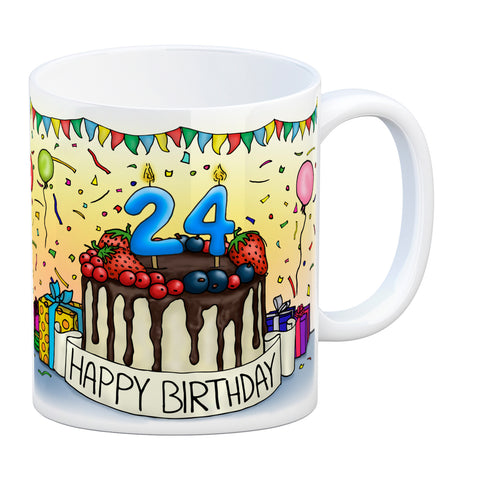 24. Geburtstag Tasse mit Kuchen und Geschenk und Anhänger: zum 8766. Tag