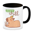 Capybara mit Bubble Tea Kaffeebecher mit Spruch Just Chill