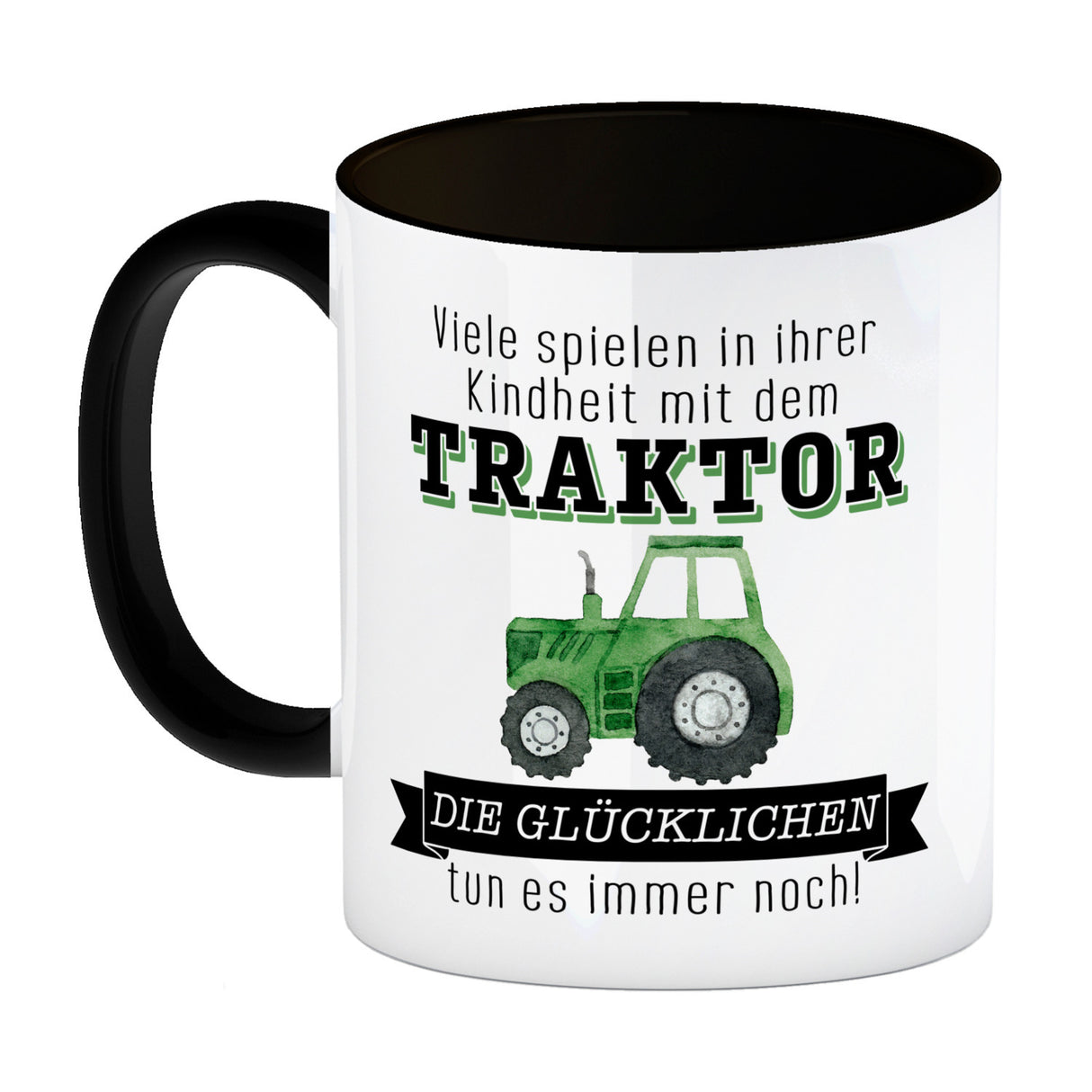 Traktor Kaffeebecher mit Spruch Kindheitsträume - Für immer Traktor fahren