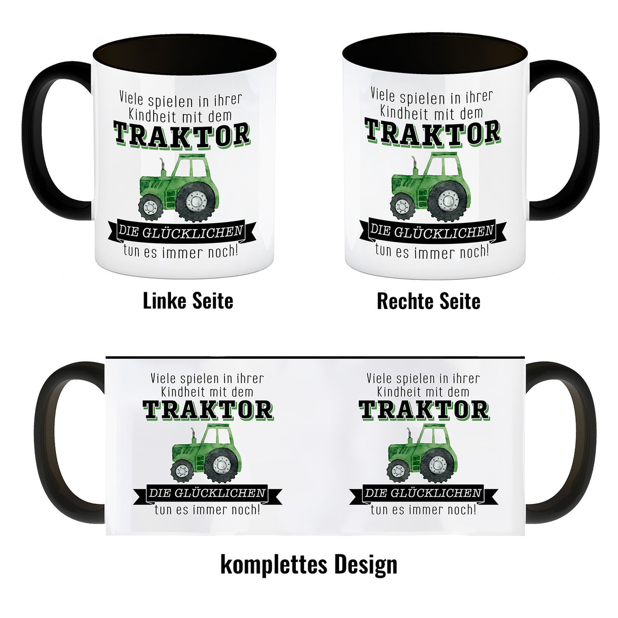 Traktor Kaffeebecher mit Spruch Kindheitsträume - Für immer Traktor fahren