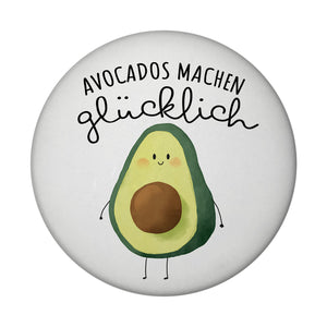 Niedliche Avocado Magnet rund rund mit Spruch Avocados machen glücklich