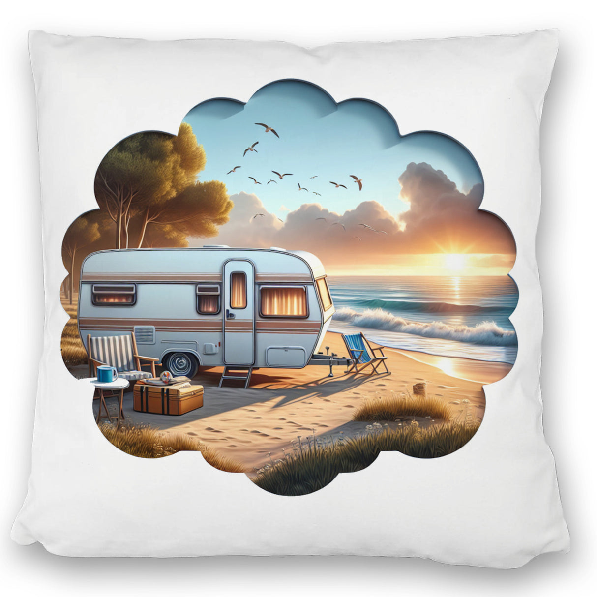 Wohnwagen am Strand Kissen