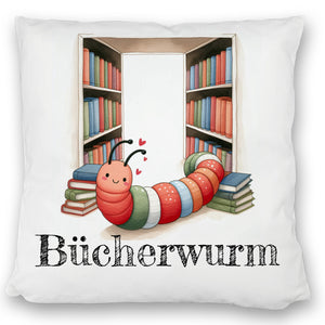 Bücherwurm Kissen mit Wurm in der Bibliothek