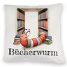 Bücherwurm Kissen mit Wurm in der Bibliothek