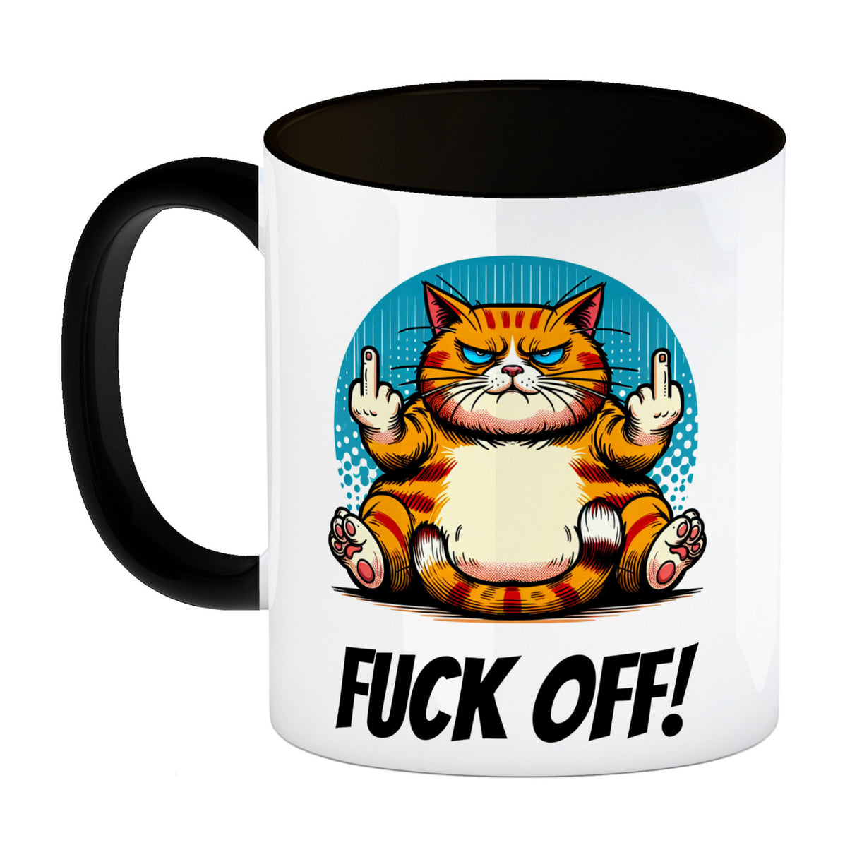Katze Mittelfinger Kaffeebecher mit Spruch Fuck OFF!