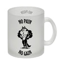 Muskulöser Fitness-Wolf Kaffeebecher mit Spruch NO PAIN NO GAIN