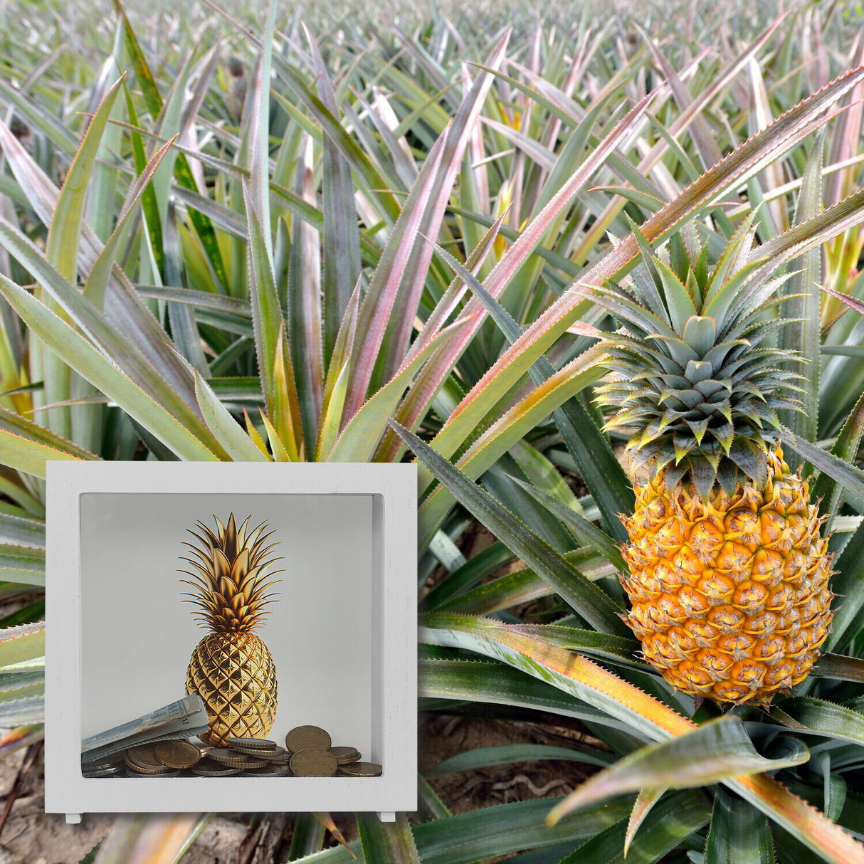 Goldene Ananas auf weißem Hintergrund Spardose