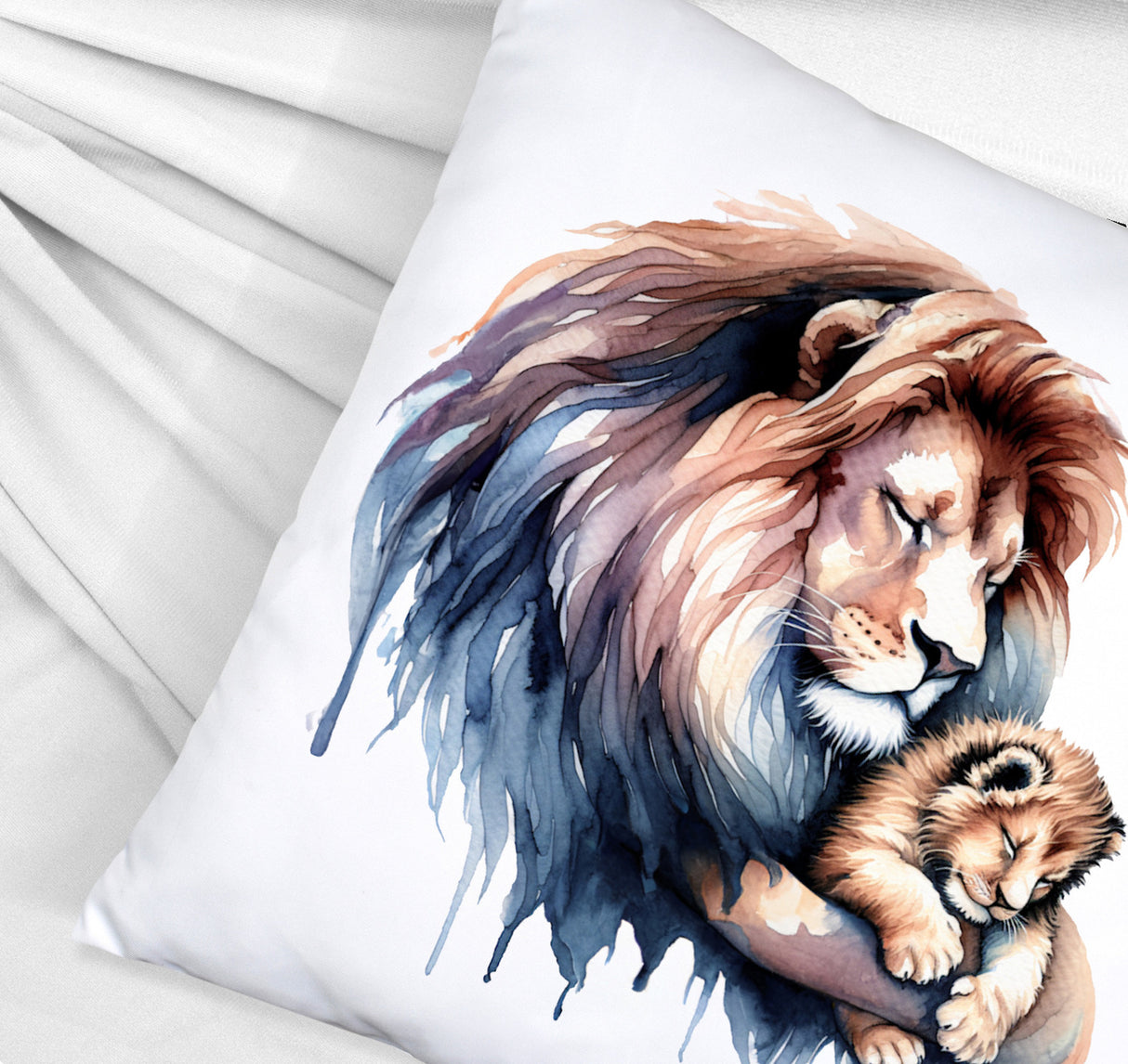 Schlafender Löwenpapa mit Löwenbaby Kissen