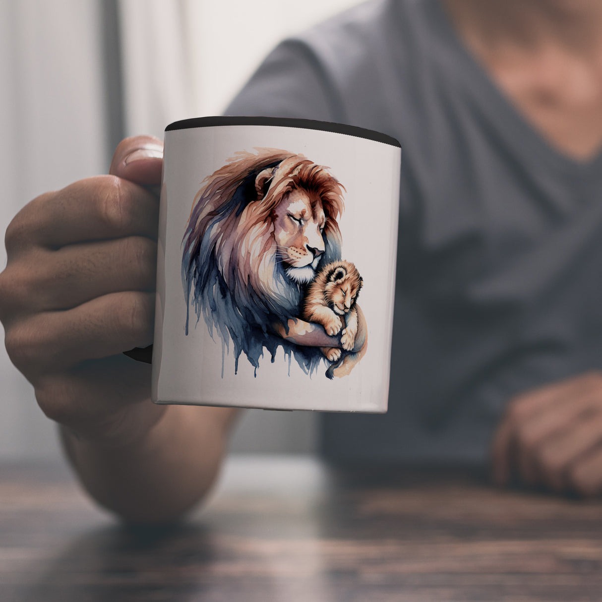 Schlafender Löwenpapa mit Löwenbaby Kaffeebecher