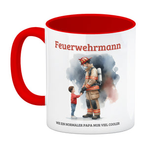 Feuerwehrmann mit Sohn Kaffeebecher