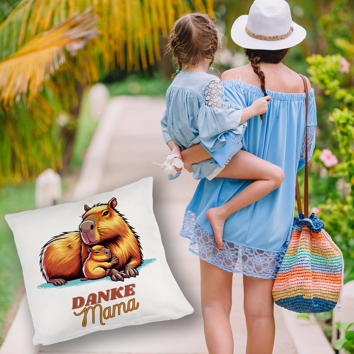 Capybara Mama und Kind Kissen mit Spruch Danke Mama