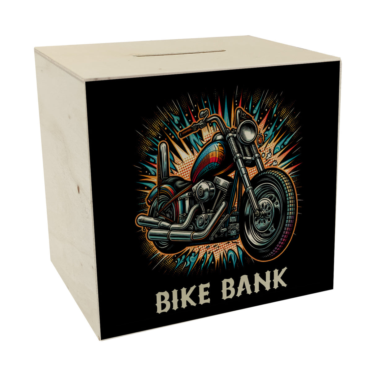 Chopper-Motorrad Spardose mit Spruch Bike Bank