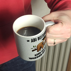 Faultier Abitur Kaffeebecher mit Spruch Abi geschafft zurück ins Bett