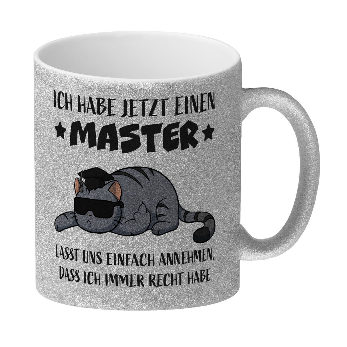 Schlaumeier-Katze Kaffeebecher mit Spruch Habe Master und immer recht