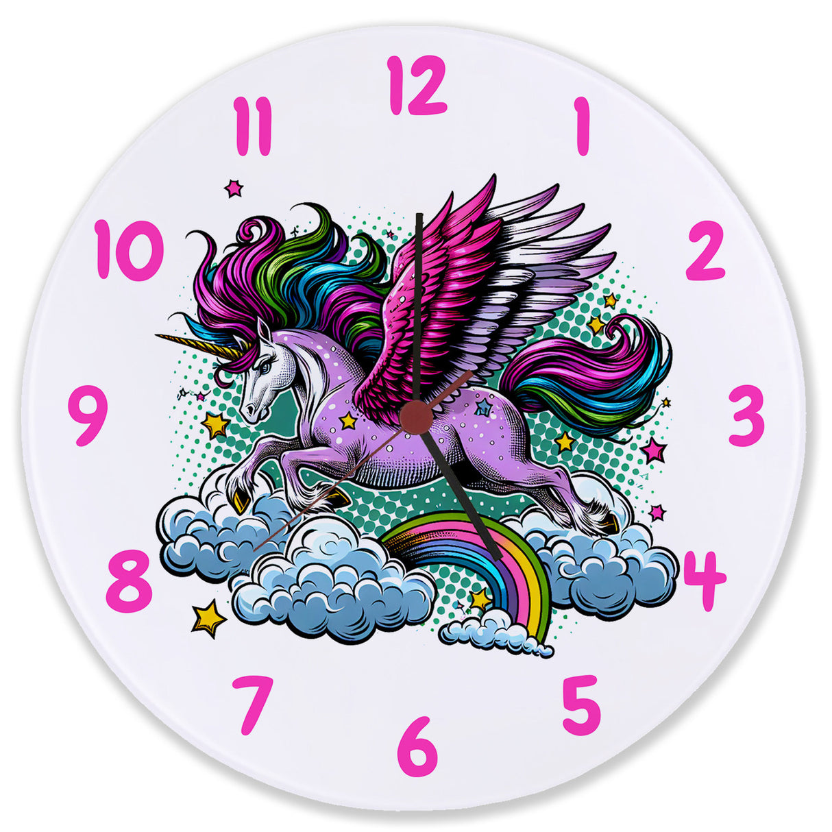 Einhorn mit bunter Mähne Wanduhr