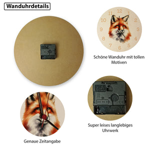 Fuchs Porträt Aquarell Wanduhr