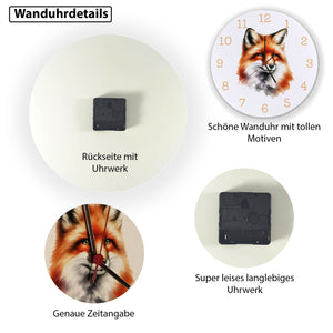 Fuchs Porträt Aquarell Wanduhr