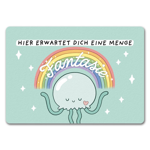 Jelly & Friends Qualle Fußmatte in 35x50 cm ohne Rand mit Spruch Hier erwartet dich eine Menge Fantasie