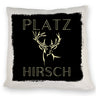 Hirsch Kissen mit Spruch Platzhirsch in braun