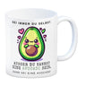 Avocado im Kawaii-Stil Kaffeebecher mit Spruch Sei du selbst oder Avocado