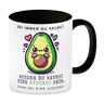 Avocado im Kawaii-Stil Kaffeebecher mit Spruch Sei du selbst oder Avocado