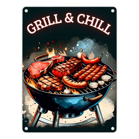 Grill Metallschild in 15x20 cm mit Spruch Grill und Chill