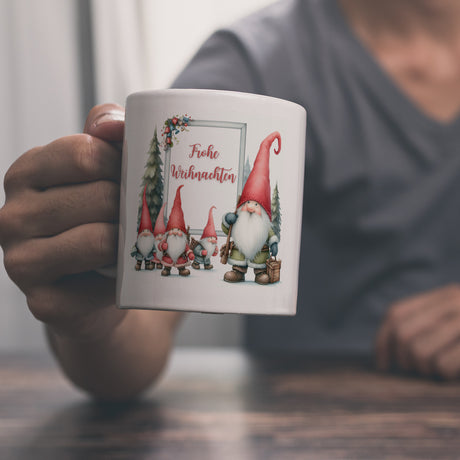 Weihnachts Kobolde Kaffeebecher mit Spruch Frohe Weihnachten