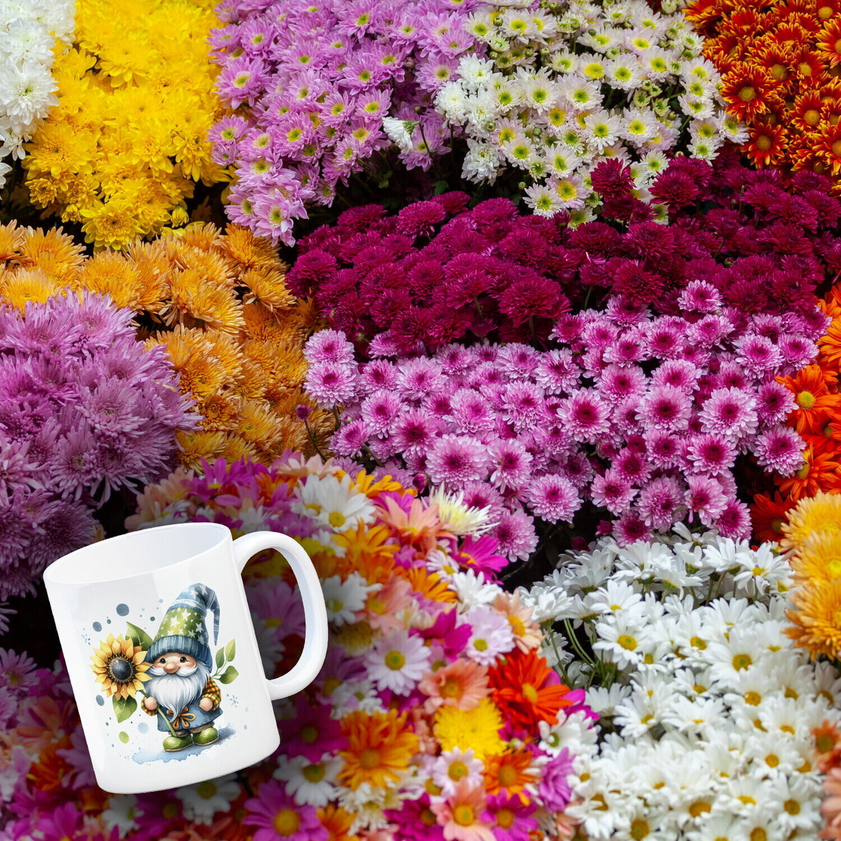 Gartenzwerg mit Sonnenblume Kaffeebecher