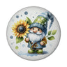 Gartenzwerg mit Sonnenblume Magnet rund